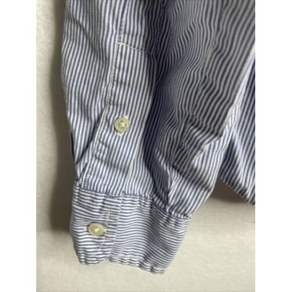 American Eagle Button-Front Favorite Fit Blue/White Stripe Ruffle Front Shirt M - Picture 11 of 12